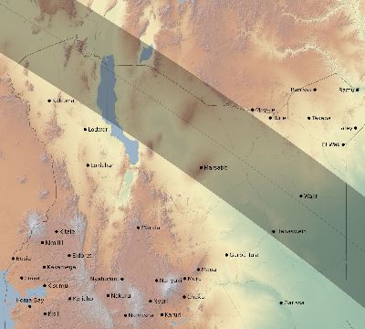 Map of the eclipse path across Kenya on 10/11/2675