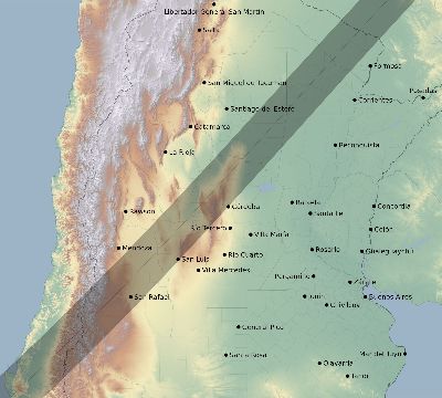 Map of the eclipse path across Argentina on 02/13/2678