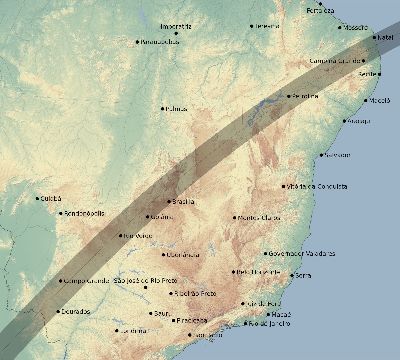 Map of the eclipse path across Brazil on 02/13/2678