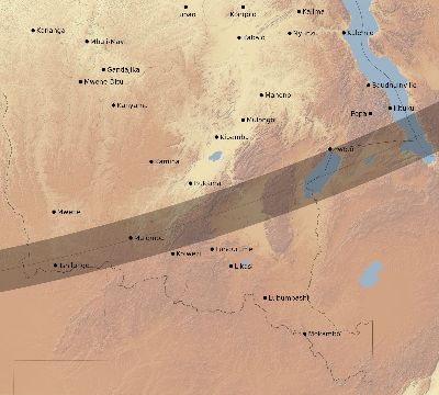 Map of the eclipse path across DR Congo on 02/03/2679
