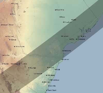 Map of the eclipse path across Kenya on 02/03/2679