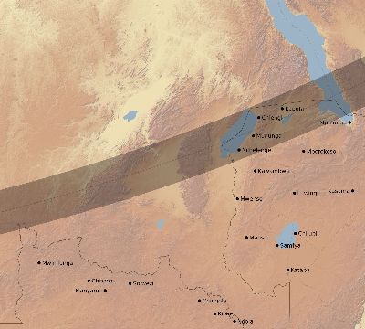 Map of the eclipse path across Zambia on 02/03/2679