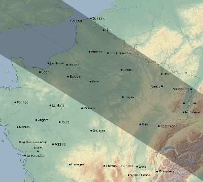 Map of the eclipse path across France on 06/08/2681