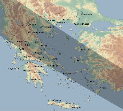 Map of the eclipse path across Greece on 06/08/2681
