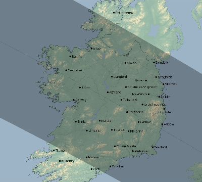 Map of the eclipse path across Ireland on 06/08/2681