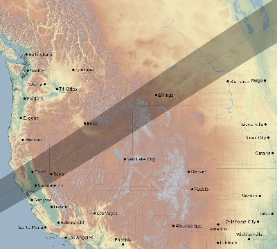 Map of the eclipse path across United States on 06/08/2681