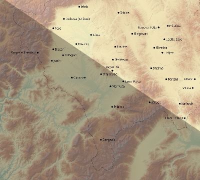 Map of the eclipse path across Kosovo on 06/08/2681