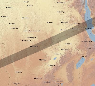 Map of the eclipse path across DR Congo on 05/29/2682
