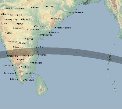 Map of the eclipse path across India on 05/29/2682