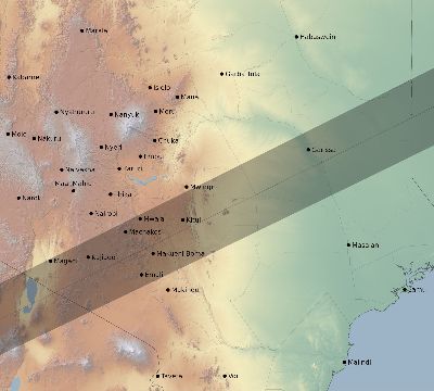 Map of the eclipse path across Kenya on 05/29/2682