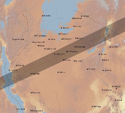 Map of the eclipse path across Tanzania on 05/29/2682