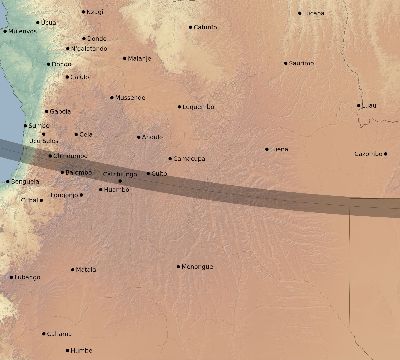 Map of the eclipse path across Angola on 11/21/2682