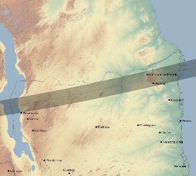 Map of the eclipse path across Mozambique on 11/21/2682