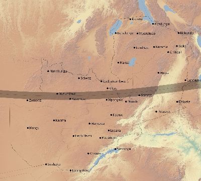 Map of the eclipse path across Zambia on 11/21/2682