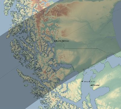 Map of the eclipse path across Chile on 05/18/2683