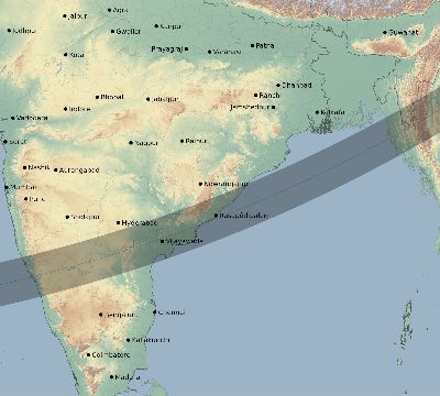 Map of the eclipse path across India on 03/27/2685