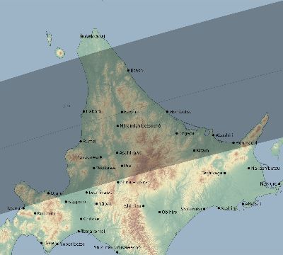Map of the eclipse path across Japan on 03/27/2685