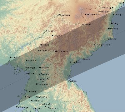 Map of the eclipse path across North Korea on 03/27/2685