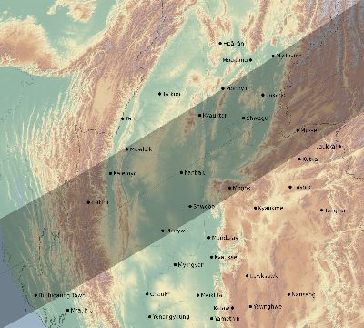 Map of the eclipse path across Myanmar on 03/27/2685