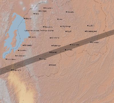 Map of the eclipse path across Rwanda on 03/16/2686