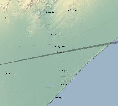 Map of the eclipse path across Somalia on 03/16/2686
