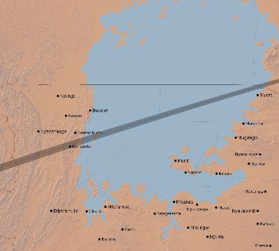 Map of the eclipse path across Tanzania on 03/16/2686