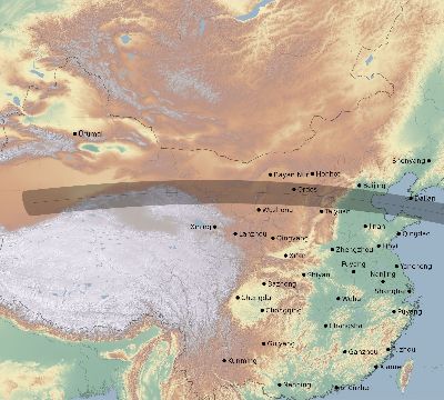 Map of the eclipse path across China on 09/10/2686
