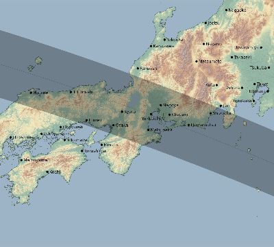 Map of the eclipse path across Japan on 09/10/2686