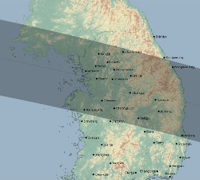 Map of the eclipse path across South Korea on 09/10/2686