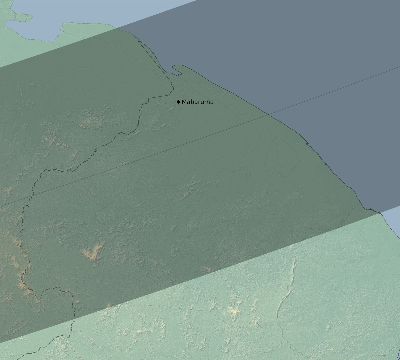 Map of the eclipse path across Guyana on 01/13/2689