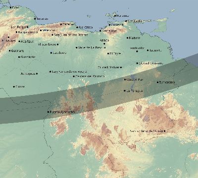 Map of the eclipse path across Venezuela on 01/13/2689