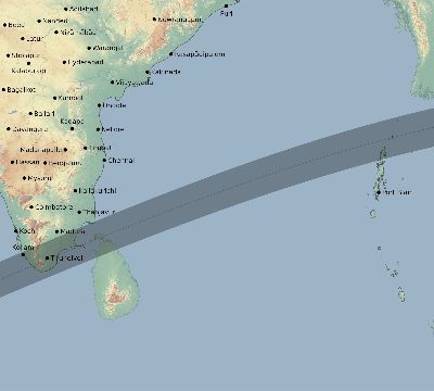 Map of the eclipse path across India on 07/09/2689