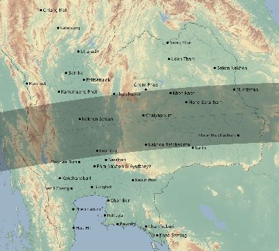 Map of the eclipse path across Thailand on 07/09/2689