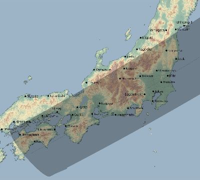 Map of the eclipse path across Japan on 06/28/2690