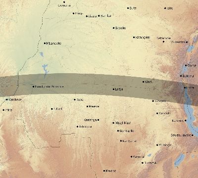 Map of the eclipse path across DR Congo on 05/08/2692