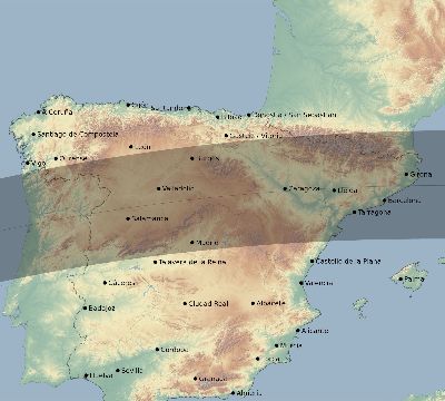 Map of the eclipse path across Spain on 04/27/2693