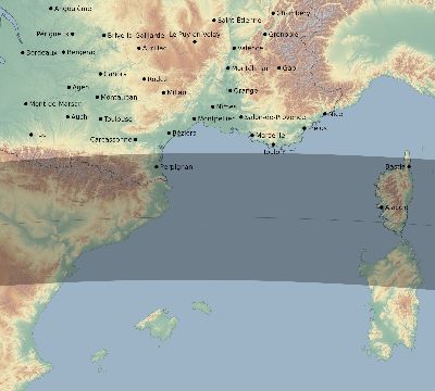 Map of the eclipse path across France on 04/27/2693