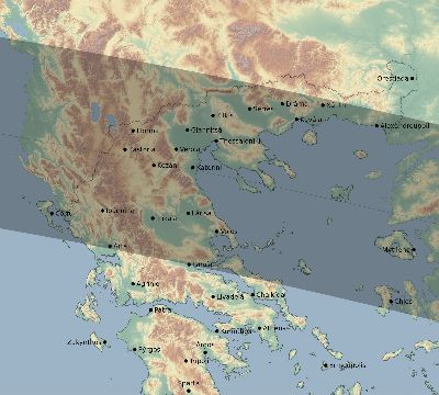 Map of the eclipse path across Greece on 04/27/2693