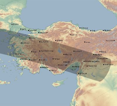 Map of the eclipse path across Turkey on 04/27/2693