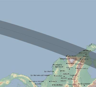 Map of the eclipse path across Colombia on 10/21/2693