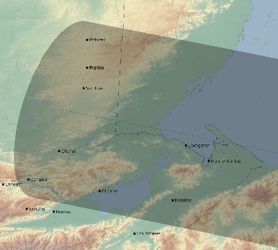 Map of the eclipse path across Guatemala on 10/21/2693
