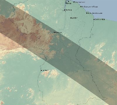 Map of the eclipse path across Guyana on 10/21/2693