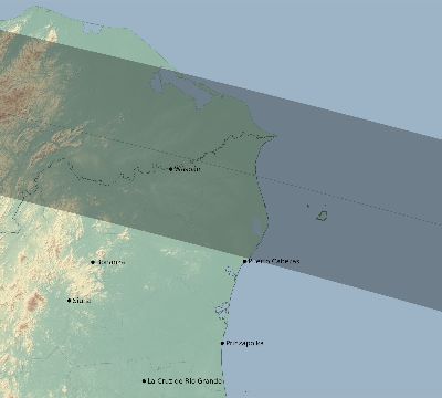 Map of the eclipse path across Nicaragua on 10/21/2693