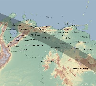 Map of the eclipse path across Venezuela on 10/21/2693