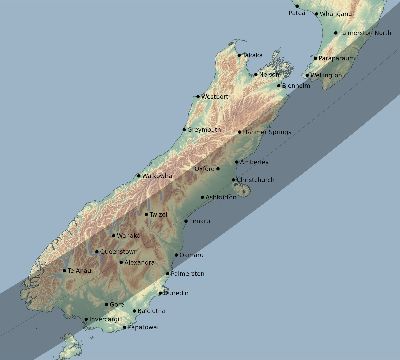 Map of the eclipse path across New Zealand on 02/25/2696