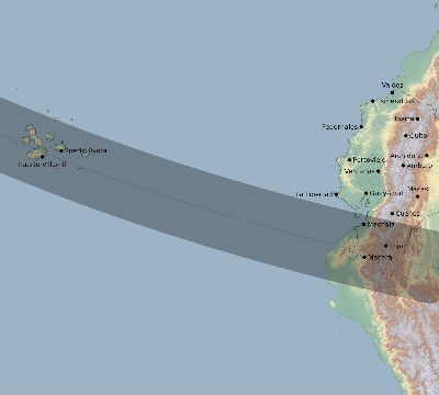 Map of the eclipse path across Ecuador on 08/19/2696