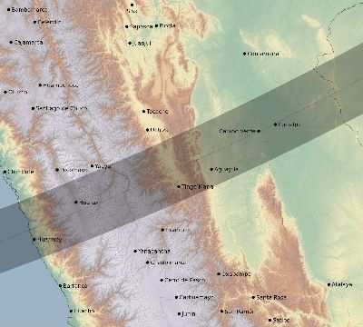 Map of the eclipse path across Peru on 02/13/2697