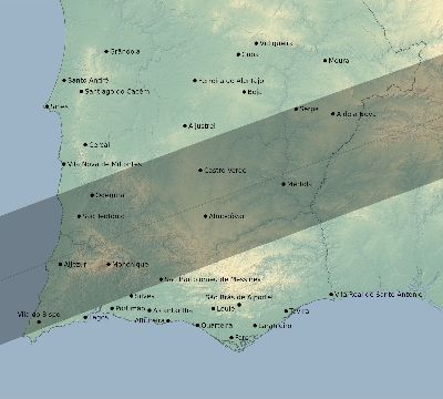 Map of the eclipse path across Portugal on 02/13/2697