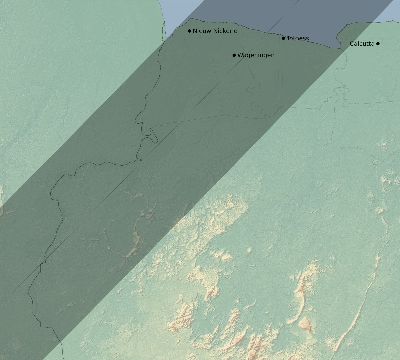 Map of the eclipse path across Suriname on 02/13/2697