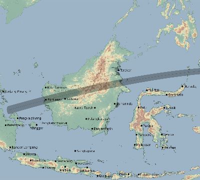 Map of the eclipse path across Indonesia on 08/09/2697
